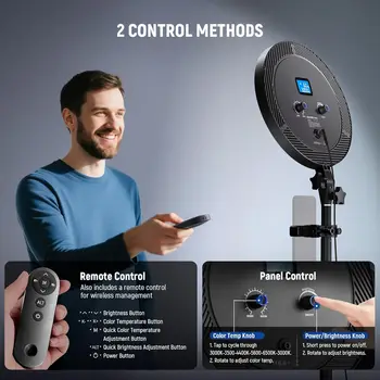 NEEWER Basics 12" 24W Large Ring Light with 68" Stand/Phone Holder/Remote for iPhone Video Recording Selfie Streaming Makeup detail image