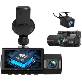 Promotion 2.45 Inch 3-Recording Lens GPS Mount 4K+1080P+1080P HD 2.4GHz WIFI Car Recorder With Loop Record Parking Mode
