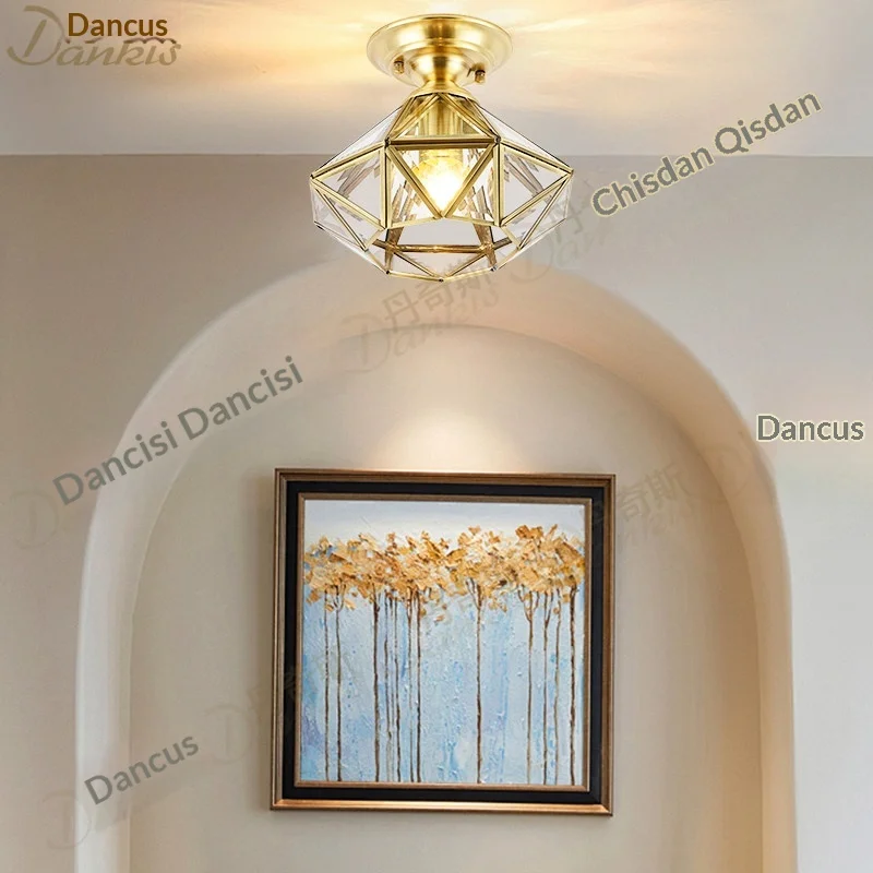 Lichtluxus-Kleine Deckenlampe aus Vollkupfer mit Glasabdeckung, IP54-Schutzart, LED mit Farbtemperatur 2700–6500 K für Balkon, Eingangsbereich und Flur