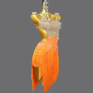Ladies Latin Dance Clothing Performance Girls Latin Dance Dress Rhinestone Tassel Professional Competition Women Latin Dress