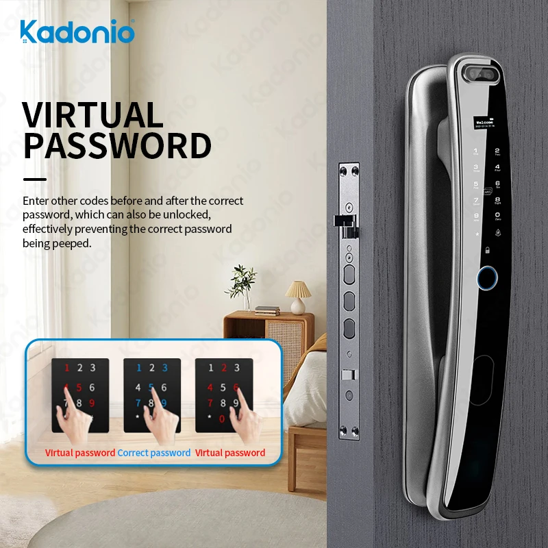 Kadonio Electric Biometric Fingerprint Face Recognition Smart Door Camera Lock for Gate Wooden Doors