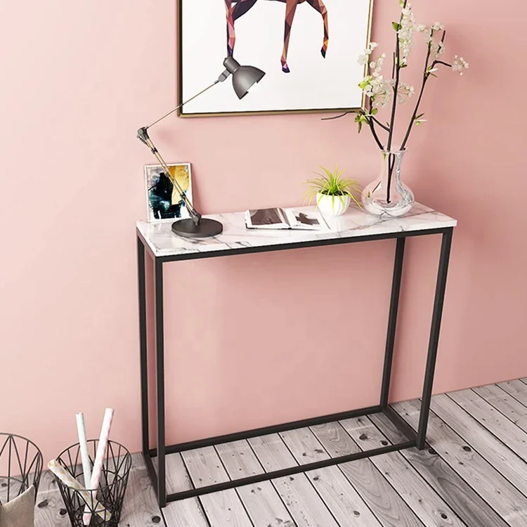 Marble Look Hallway Table Modern White Narrow Foyer Hall Table Console