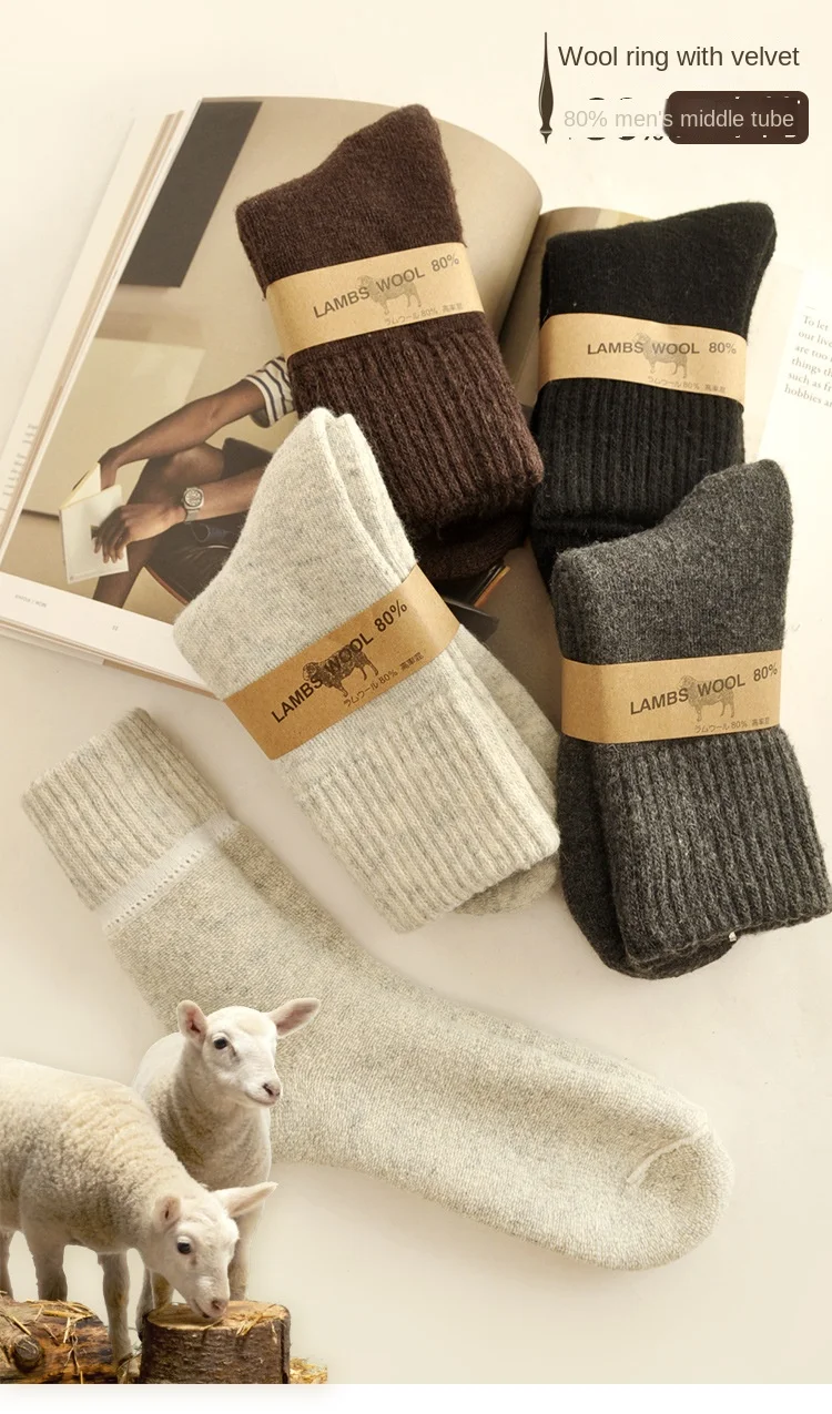 2023 Business Men Wool Socks Men Thickened Warm Terry Socks Winter Pure