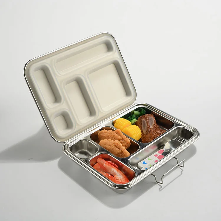 1pc 316 Stainless Steel 5-compartment Lunch Box For School