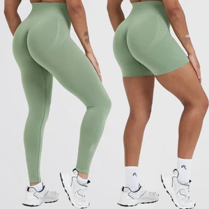 High Quality Seamless Yoga Scrunch Tight Peach Hip Set for Women Fitness Pants  Elastic Waist Closure Solid Yoga Leggings