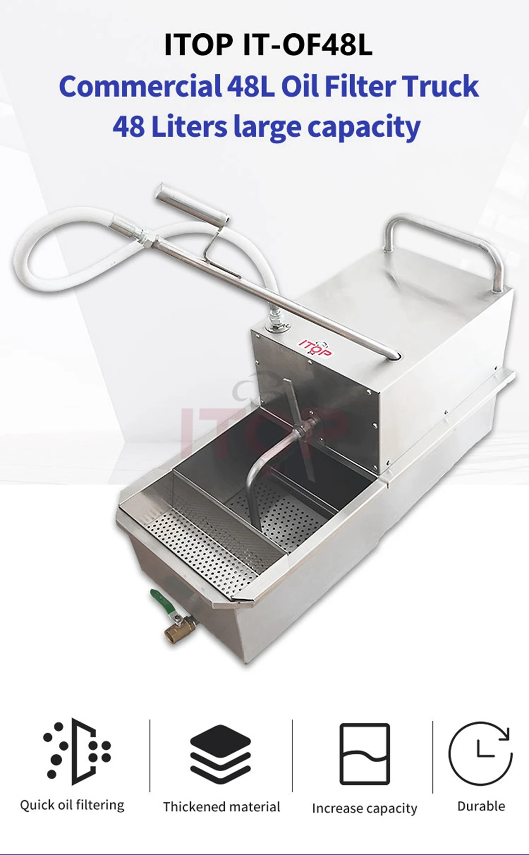 Itop Professional Cooking Food Oil Filter Machine With Cart Commercial Restaurant Kitchen