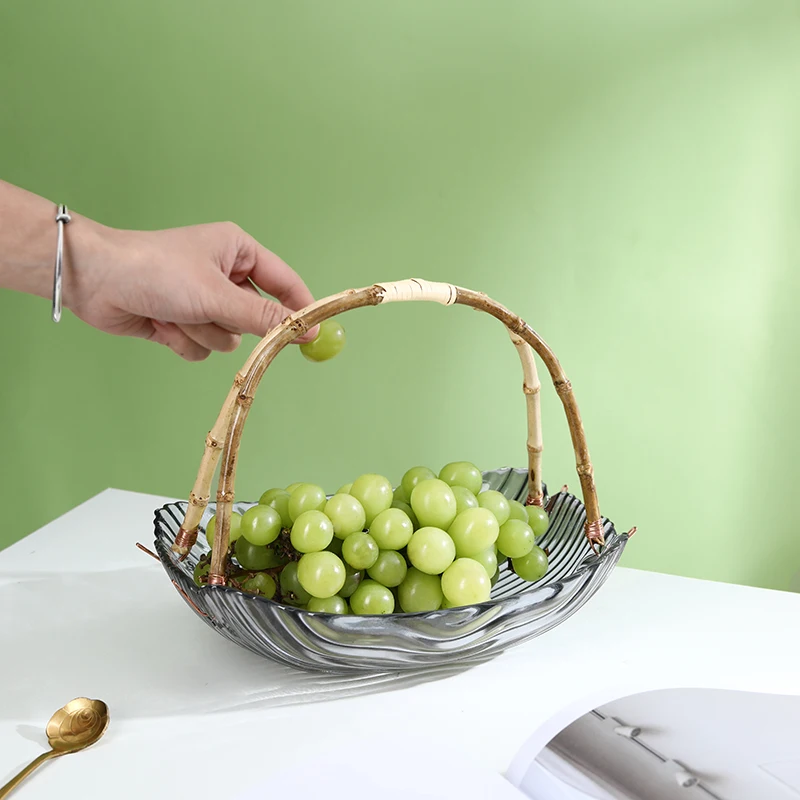 Obstkorb Einkaufs- Speicherboxen Küchen- Gemüseaufbewahrungskörbe mit Glas- Kristalltextur. Öko-Material mit Bambusgriff