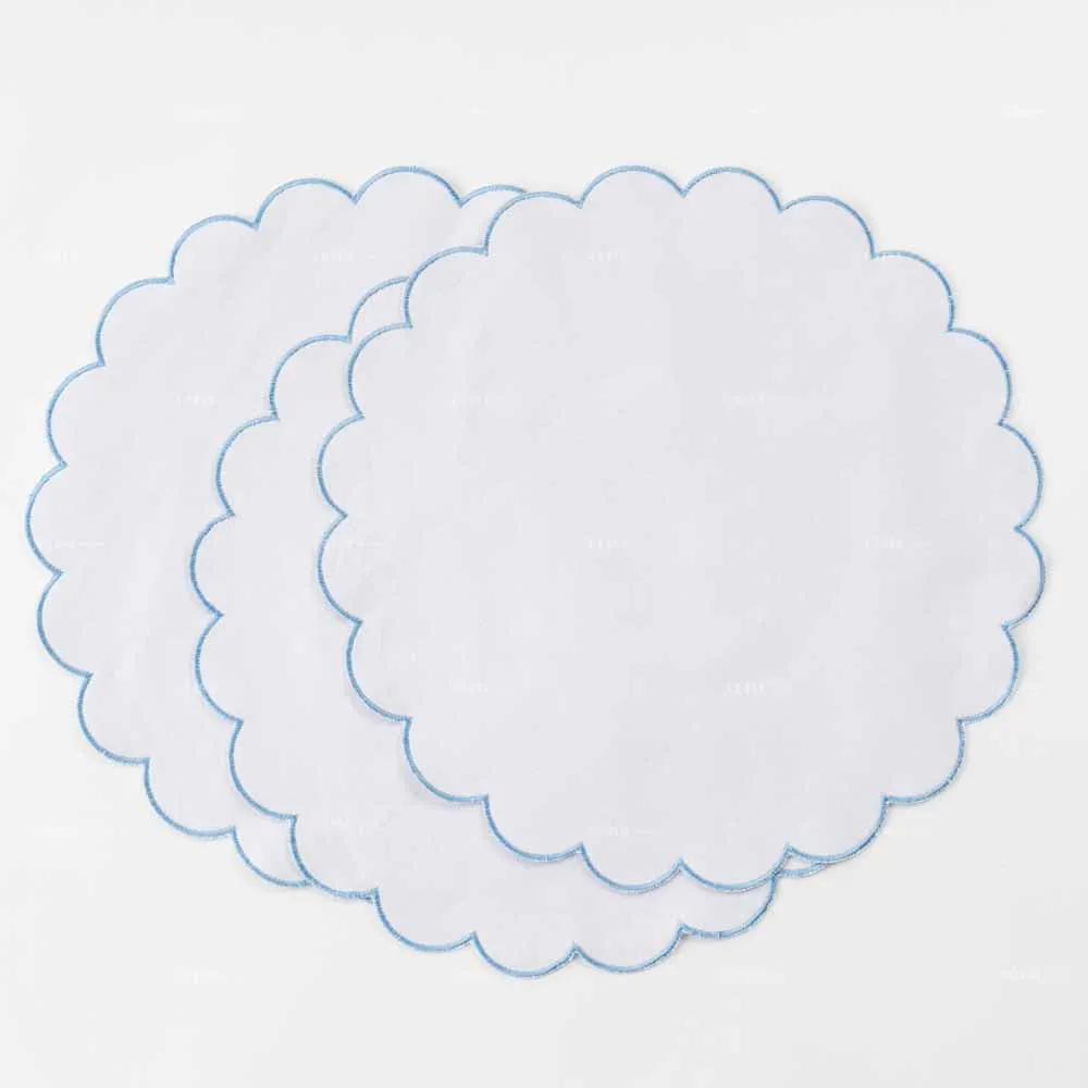 Cotton Soft Set Table Linen Napkin Lined Placemat with Scallop Embroidery End Intricate Tablescape for Wedding Party Rental