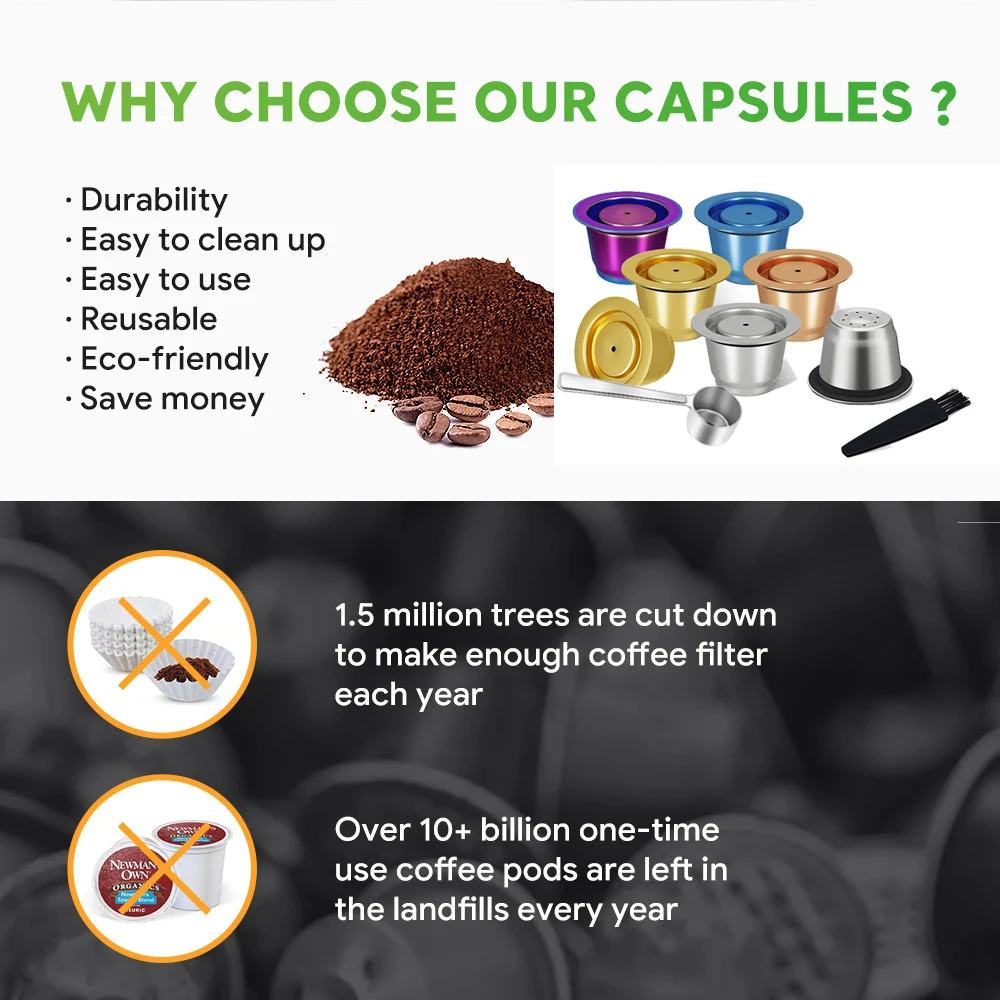 Refillable Reusable Capsule Crema Stainless Steel Coffee Capsule Pod With Reusable Lid Compatible for Nespresso Machines