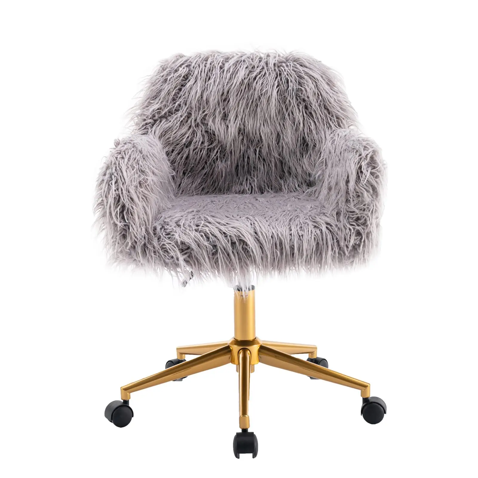 Chaise Pivotante En Fausse Fourrure - Fauteuil Tournant 360° Pour Coiffeuse, Bureau Ou Salon