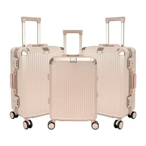2026 Unisex High Quality Travel Luggage Trolley Candy-Colored PC Material Suitcase Aluminum Outdoor Spinner Wheels Lock Opening