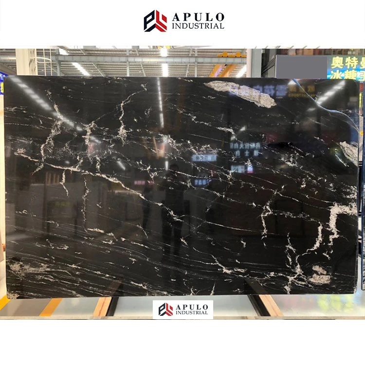 Factory Direct Cheap Price River Black Granite Slab Marble Belvedere Nepal Pakistani Zebrino Black and Gold Marble