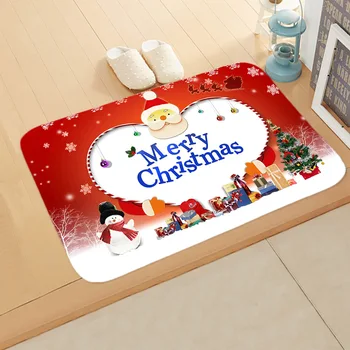 Merry Christmas Decoration Doormat Printing Flannel Floor Mat Non-slip Mat Christmas Home Decoration Waterproof Door Mat