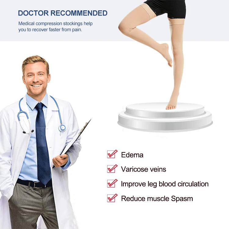 Enerup Custom Nylon 15-20mmhg Open-toe Thigh High Medical Compression Socks Rebound Medical Compression Stockings