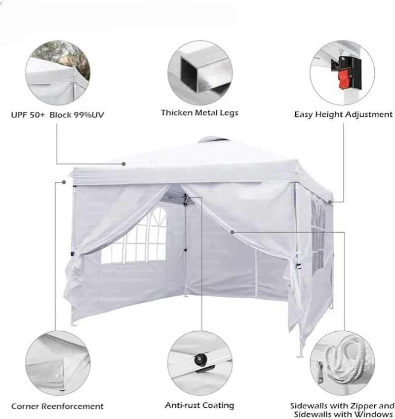 Canopy 10'x10' Pop up Commercial Instant Tent Outdoor Party Canopies With 4 Removable Sidewalls