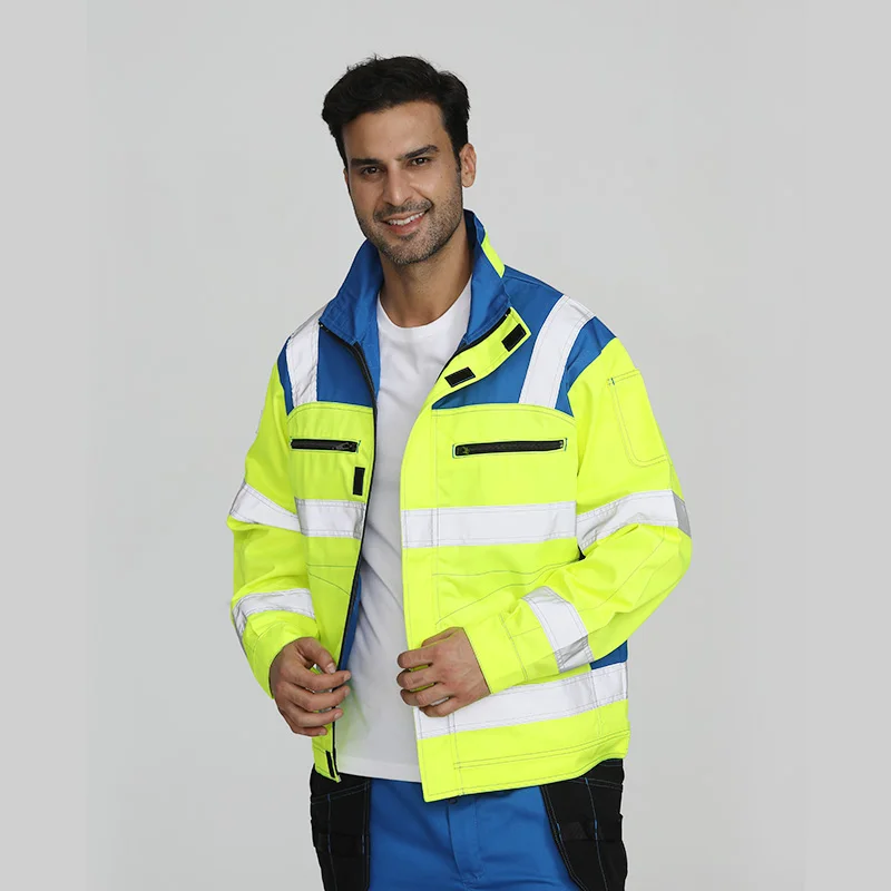 Source Reflective safety blue construction jacket with zipper on m