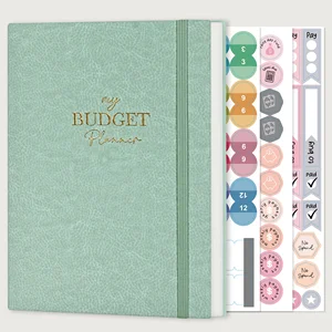 Free Sample Custom Hardcover Notebook Promotional Business Gifts A5 PU Leather Budget Planner With Elastic Band Envelope Sticker