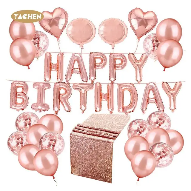 YACHEN high quality birthday party decoration supplies rose gold foil happy birthday balloons set