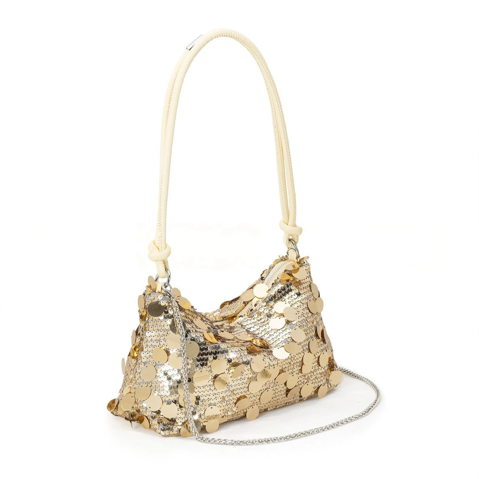 Factory Wholesale Vintage Lady Zipper Fashion Sequined Single Handle Underarm Handbag for Daily Shopping