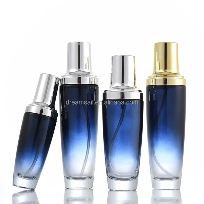 Wholesale Cosmetic Skincare Packaging Blue Luxury Airless Glass Lotion