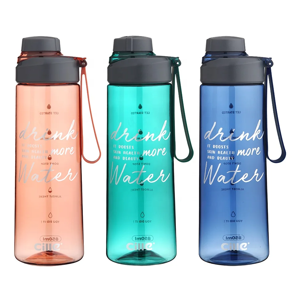 Cille 850 ML Custom Logo Soft Handle Plastic Sports Water Bottle Tritan BPA  Free Motivational Water Bottle With Time Marker
