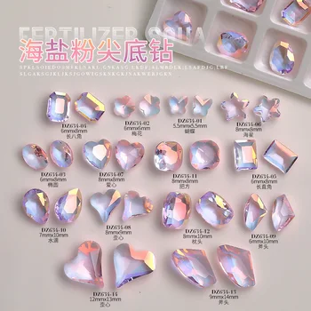 Pink Glitter Shaped Ice Transparent Pointed Bottom Crystal Diamond Gem Stone 3D Manicure DIY Decor Glass Nail Rhinestones