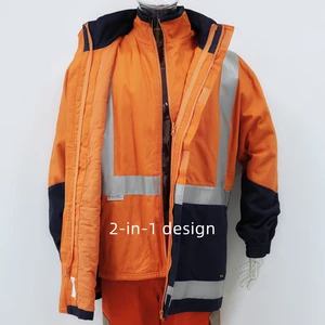 Inner Vest Detachable 2 in 1 Men's Winter Clothing Coat Heavy Duty High Vis Logo Custom Workwear Reflective Safety Work Jacket