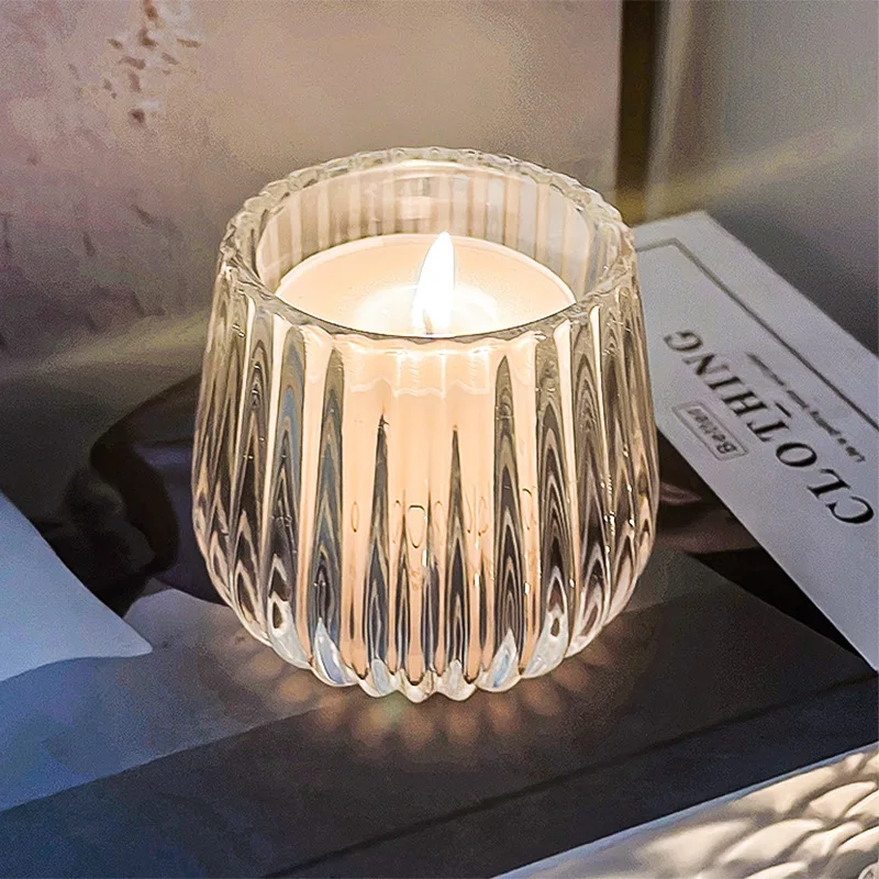 Stylish Ribbed 3d Engraving Crystal Glass Jar Candle Cozy Home Decor Aromatherapy Ambient Light for Relaxing Evenings
