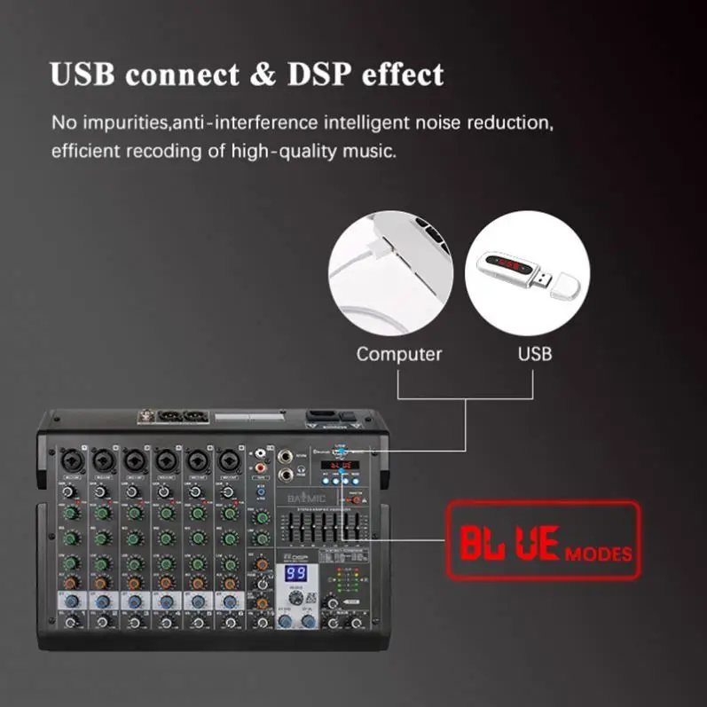 Factory OEM 8 Channel Sound Console Mini Audio Mixer 8 Channel Dj Mixer Audio With 99 Dsp Usb Studio Record Dj Sound Console