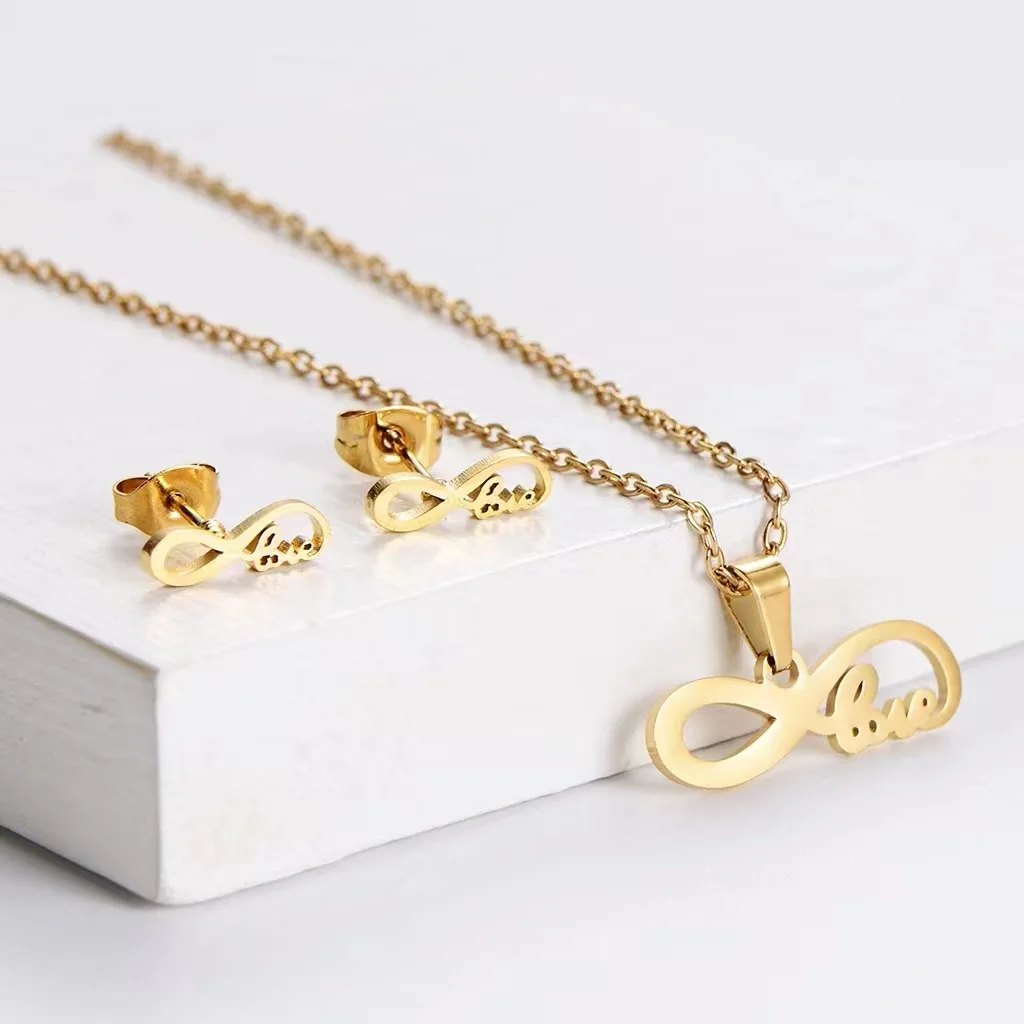18k Gold Plated Stainless Steel Clavicle Chain Necklace Earring Set For ...