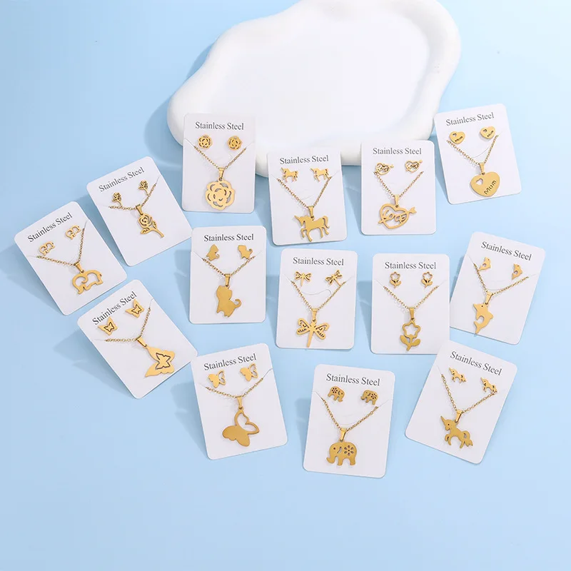 Influencer Butterfly Unicorn Punk Personalized Simple Stainless Steel Unisex Electroplated Jewelry Set Gold Earrings Set