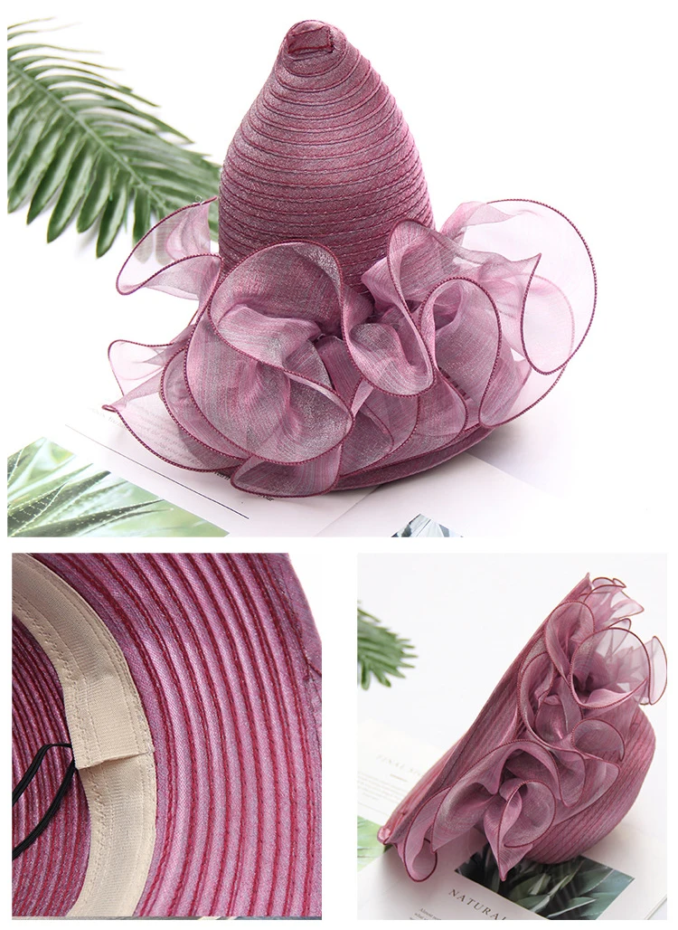 Women's Summer Women Wedding Formal Organza Wide Brim Hat Church Fascinator Bridal Tea Party Hat