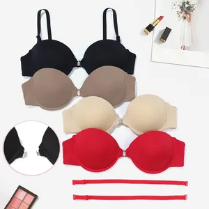 Women's Anti-Slipping Sexy Strapless Backless Dress Soft Support Breathable Summer Bra with Front Buckles Open Big Boobs Bra