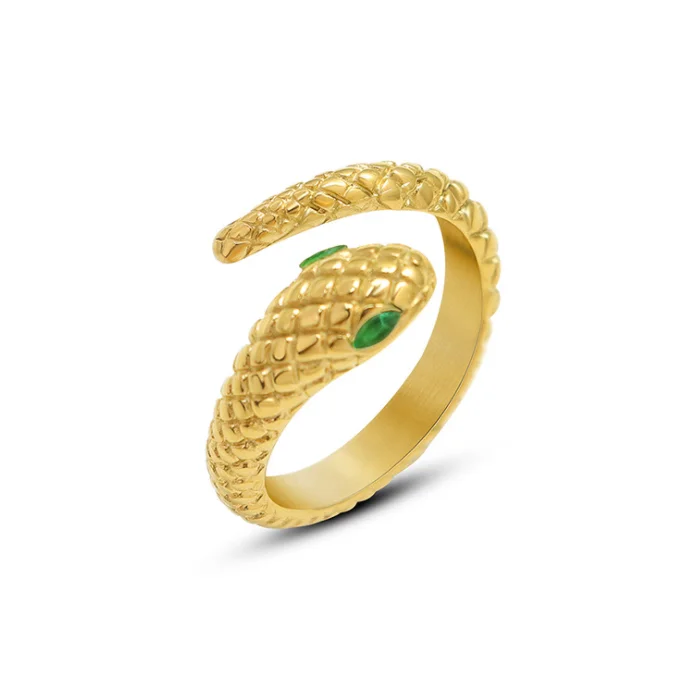 gold snake ring with green eyes