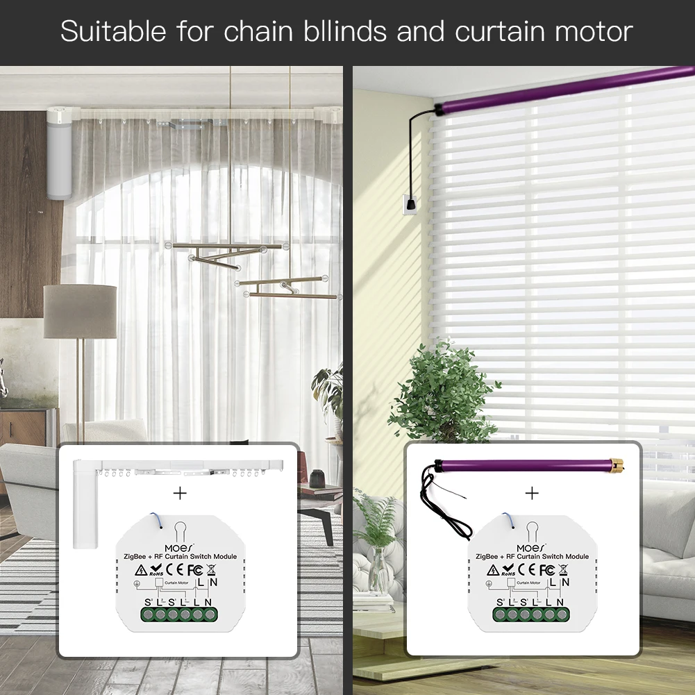 Zigbee RF Smart Curtain Switch Module for Electric Curtain Roller Blinds Shutter Tuya Smart Life Remote Control Alexa Smart Home