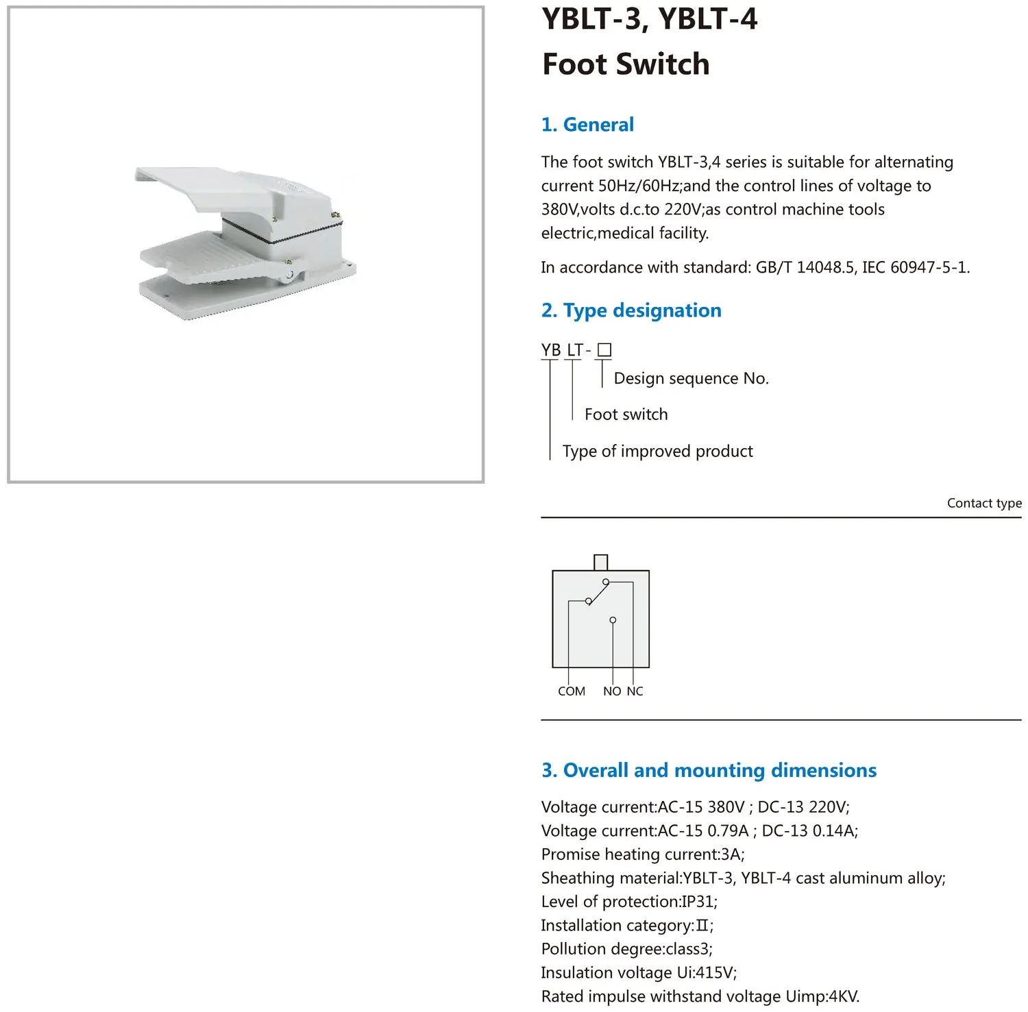 Chint original YBLT-3 YBLT-4 110V 220V 380V AC 12V 24V 48V 110V 200V DC CHNT Cast aluminum alloy Foot Switch