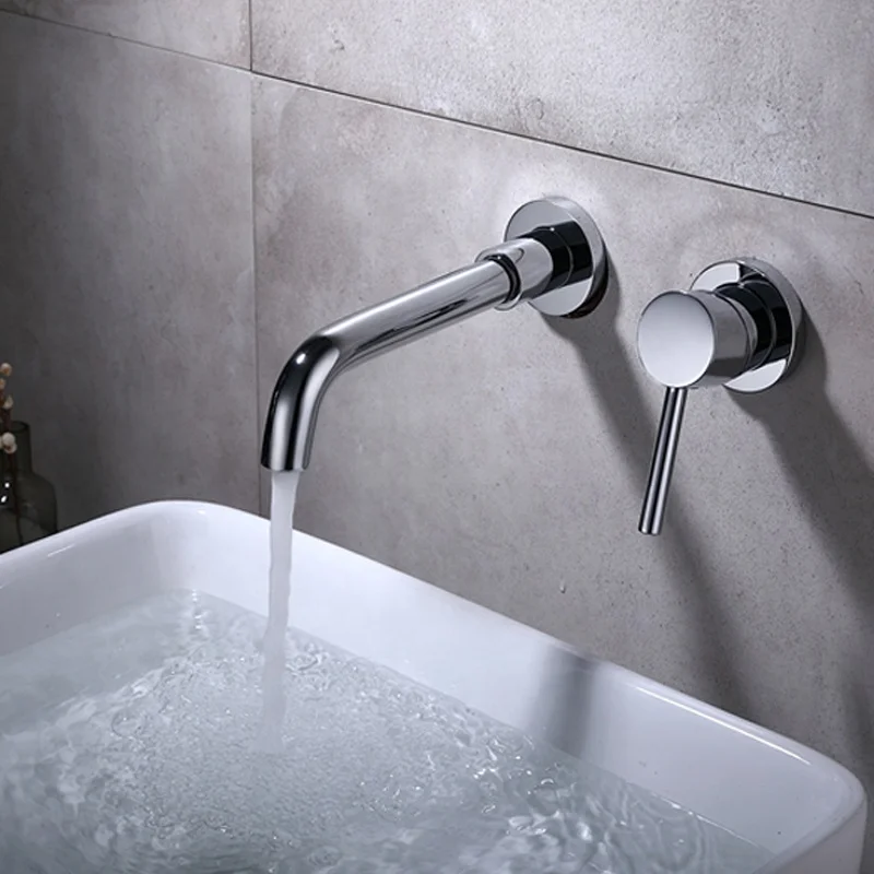 Wall Mounted Brass Basin Faucet Single Handle Mixer Tap Hot Cold Bathroom Water Tap