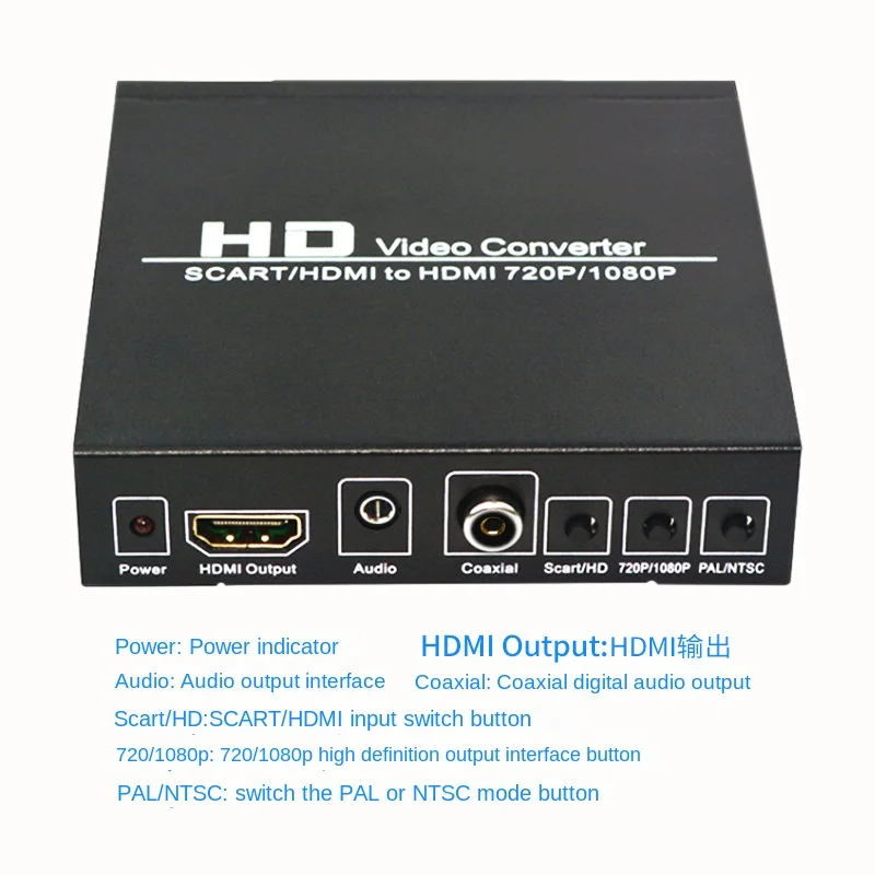 Scart Hdmi to Hdmi Video Converter Box 1080p Scaler 3.5mm Coaxial Audio  Output for Game Consoles DVD