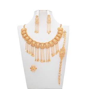 Women's Bridal Jewelry Sets Gold Plated Champaign Gold Plated High Quality Wedding Bracelets Bangles Earrings Wholesale