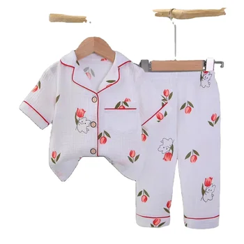 Autumn New Jacquard Cotton Set for Boys and Girls Long sleeved Underwear Autumn Clothes Children's Pajamas Home Clothing