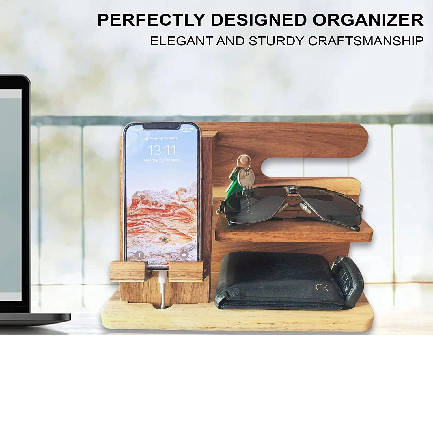 Деревянная док-станция для мобильного телефона, держатель для сотового телефона, органайзер для зарядки, офисный стол, кошелек, ключ, умные часы, шкаф для хранения солнцезащитных очков