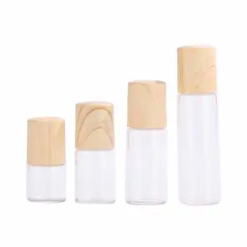 Mini Transparent Glass for Ball Bottles 1ml-5ml Sizes Wood Grain Lid for Travel Cosmetic Packaging Cylinder Shape Roll Sealing