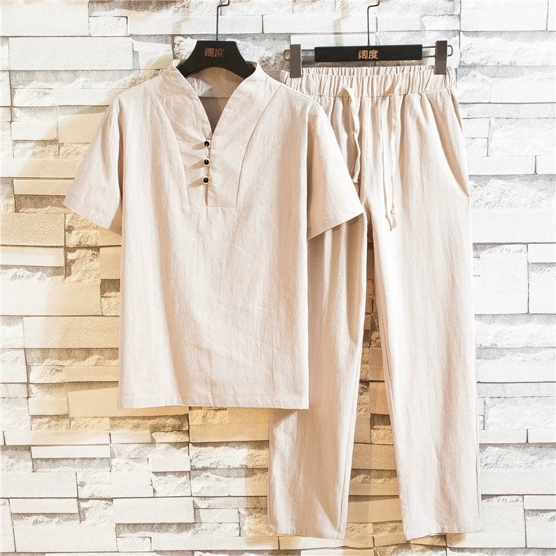 OEM Trendy Chinese Retro Suit Set - Loose Fit Two Piece Outfit for Men's Summer Casual W aperçu 3
