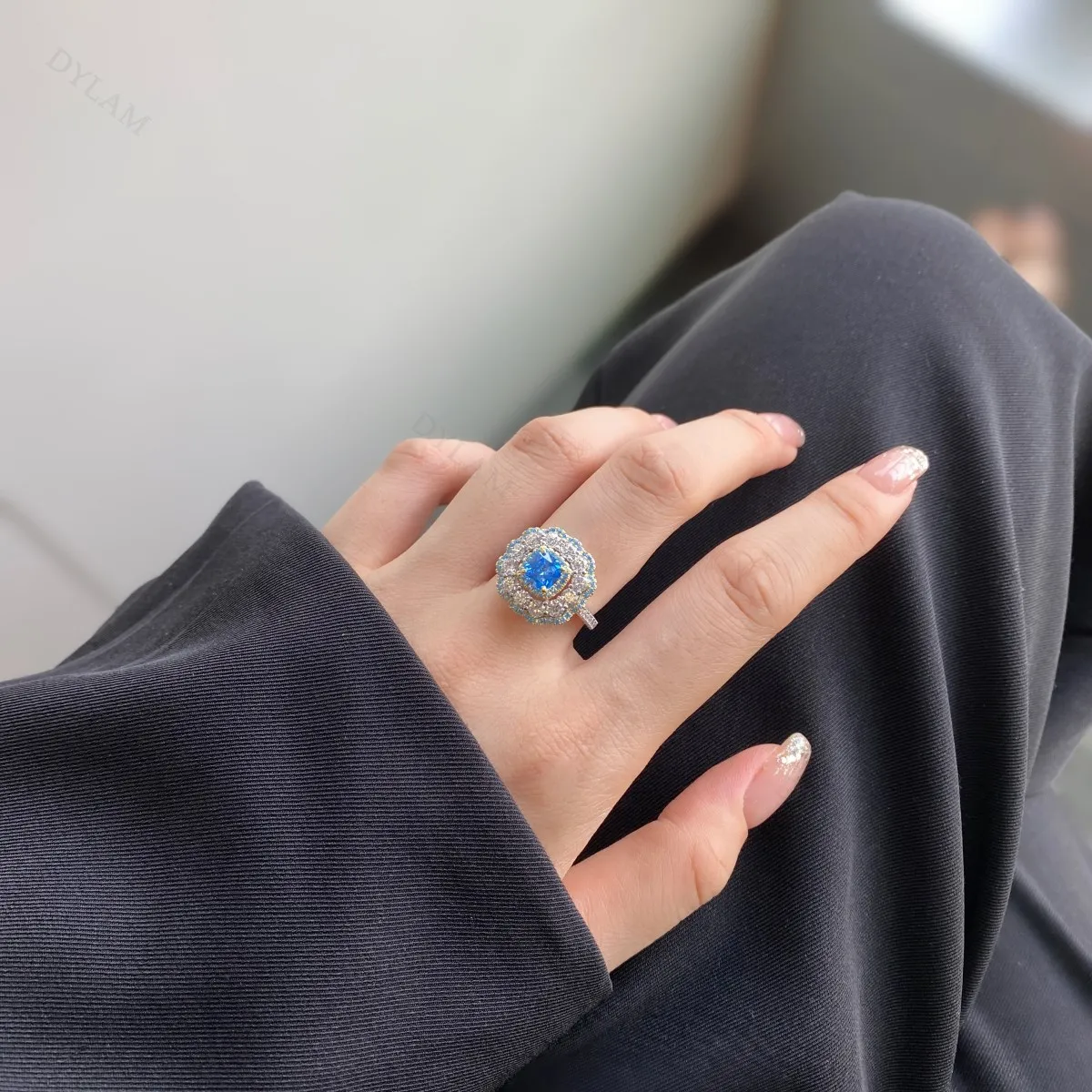 KAKODIY Custom Sapphire Elegant Cubic Zirconia Jewelry 925 Sterling Silver Oval Halo Women's Wedding Anniversary Cubic Zirconia Ring detail 4