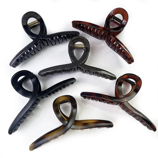 15cm Plastic Extra Large Amber Pinzas Para Cabello Shark Hair Claw Scrub Clear Simple Clamps Clips For Girl Hair Clips For Women