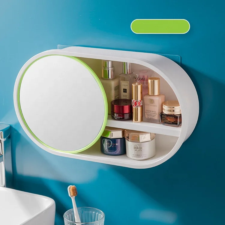 Large Capacity with 360 Degree Rotating Vanity Mirror Wall Mounted Plastic Acrylic Makeup Organizer with Drawers