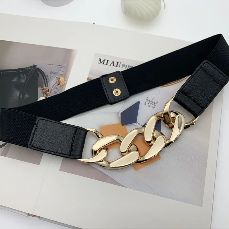 Women Belt Luxury Brand Gold Chain Belt Elastic Silver Metal Waist Belts  for Women Stretch Ladies Coat Ketting Riem Waistband