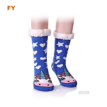 ZJFY- H0053 winter anti slip fabric home socks fuzzy slipper socks