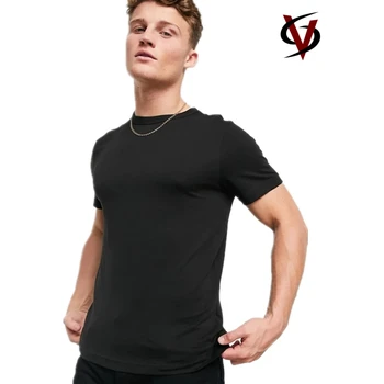 Plain Slim Fit Crew Neck Tee Shirt Sport 95% Cotton 5% Spandex Short Sleeves Tee Men's T Shirts in Black