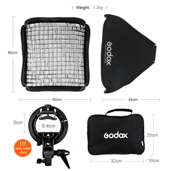 Hot Godox 80 * 80cm Honeycomb Grid Softbox + S Type Bracket Mount Bowens Mount Kit for Can** Speedlite Flash Softbox SFGV-G8080 detail image